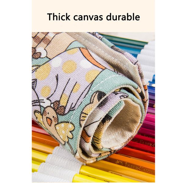 

large capacity storage pouch stationery school girls boys pen bag pencil case box 36 48 72 holes canvas curtain roll organizer