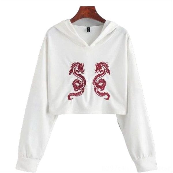 

autumn embroidered hooded high waist women's short casual autumn embroidered hooded high waist women's sweater sweater short casua, White