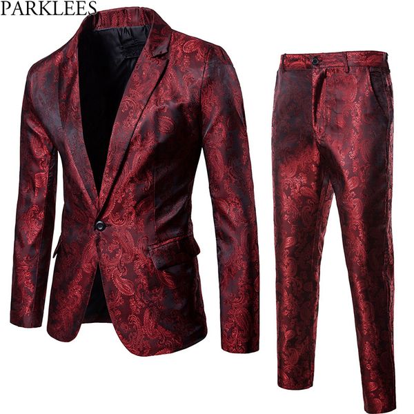

mens paisley floral gilding suits with pants 2018 brand new one button tuxedo suit set men stage singer wedding suit jacket 2xl, White;black