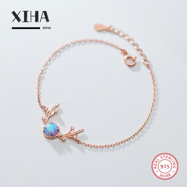 

opal boho crystal bracelet for women wedding 925 sterling silver animal reindeer deer christmas girl children jewelry with charm, Golden;silver