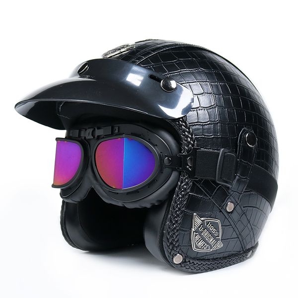 

pu leather helmets 3/4 motorcycle chopper helmet open face vintage motorcycle helmet dot
