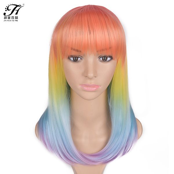 Multicolor Gradient Medium And Long Straight Hair Set Fashion Hair