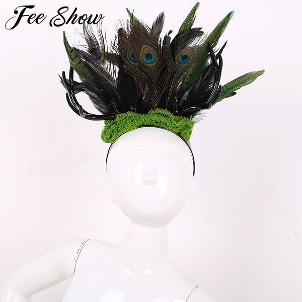 

мода готические natural real павлинье перо elk antler оголовье волос хооп headdress хэллоуин карнавал костюм аксессуары, Slivery;white