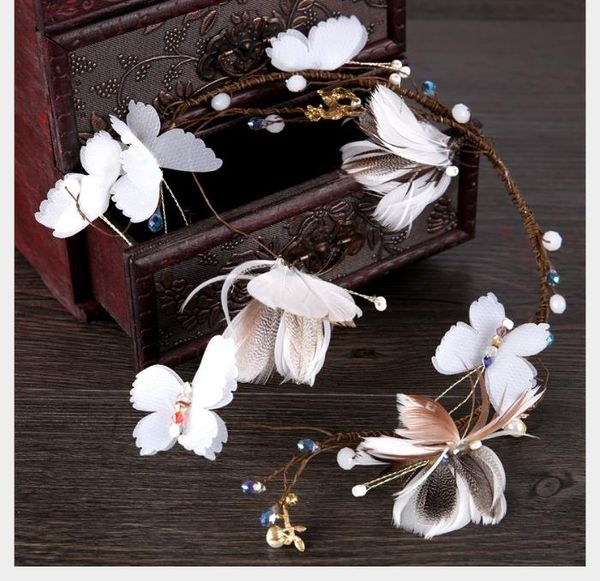 

bride's hair belt smart feather butterfly soft hair hoop headdress korean bride's marriage accessories, Slivery;golden