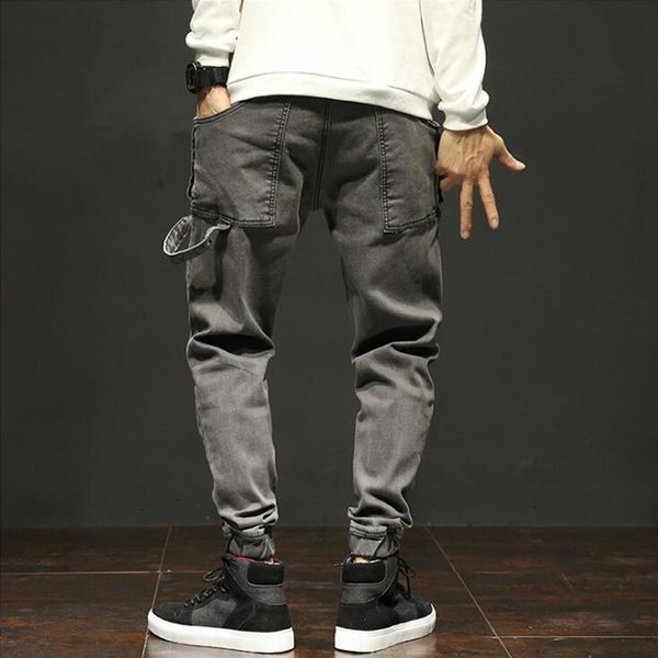 

high street fashion men jogger jeans classical punk style multi pockets cargo pants big size 28-42 hip hop long pants, Blue