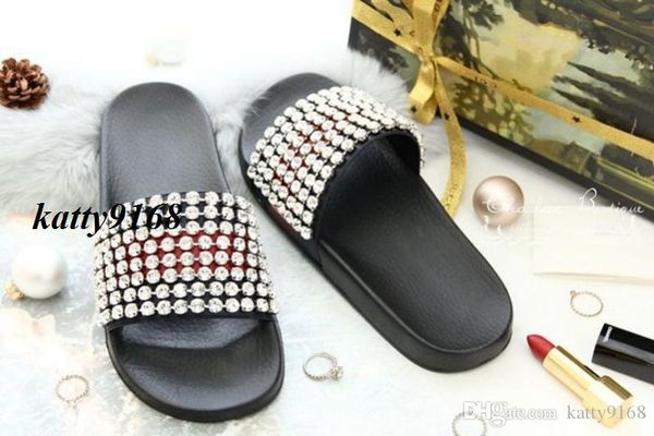 

2018. мужская и женская мода вагонка слайд сандалии резиновые стелька с кристаллами мужской женский причинной резиновые шлепанцы, Black