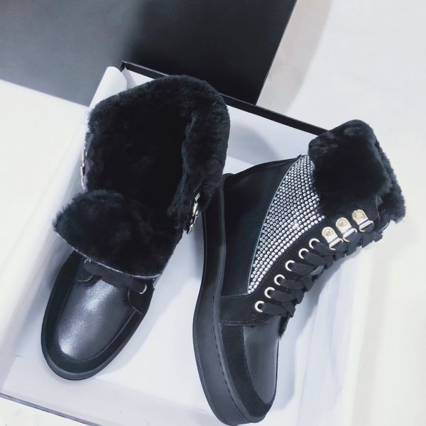 

new women brand designer winter boots warm fur boots leather warm snow boots designer shoes fashion casual suede size 35-40, Black