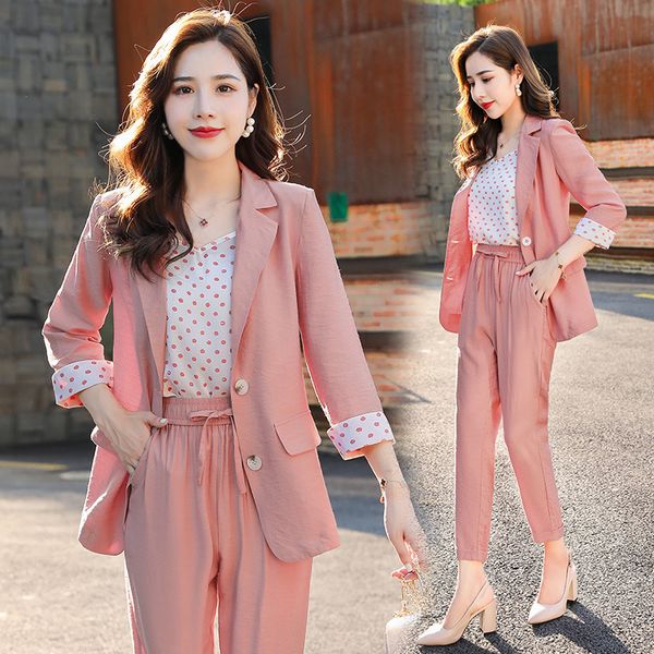 

women's spring and autumn korean casual suit temperament suit coat women's three piece in early spring 2020, White;black