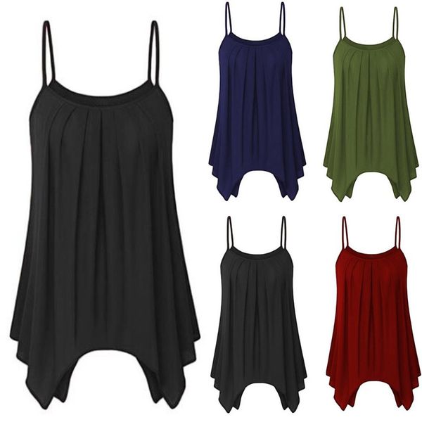

women's sleeveless o-neck casual sling female irregular hem tank cami ladies summer large size loose shirt debardeur femme 2019, White