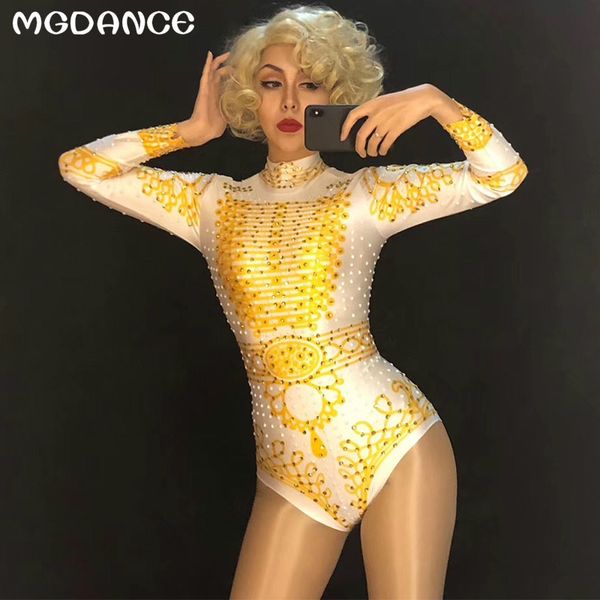 

women stage costumes bodysuit gold sparkling crystal djds jumpsuit nightclub party stage wear female dancer singer bling costume, Black;white