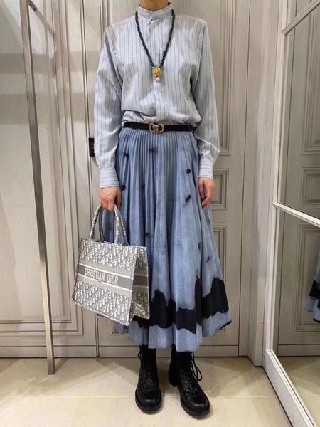 

quality print casual skirt runway skirt women fashion pleated blue holiday party, Black