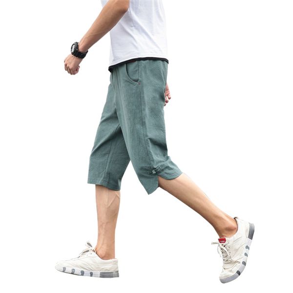 

#4576 summer linen shorts men elastic high waist vintage casual shorts solid loose breathable thin plus size for men, White;black