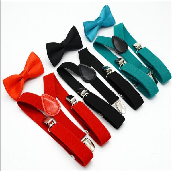 

kids suspenders bow tie set boys y-suspenders with bow tie girls braces elastic fashion belt child baby solid retro strap clip y-back c6123, Black