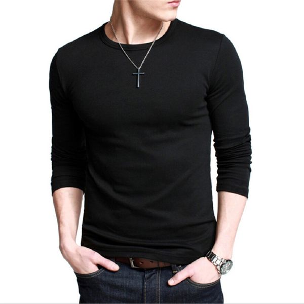 

plus size men t-shirt vintage long sleeve solid color muscle fit t shirt men o neck casual slim fit t-shirt tee top, White;black