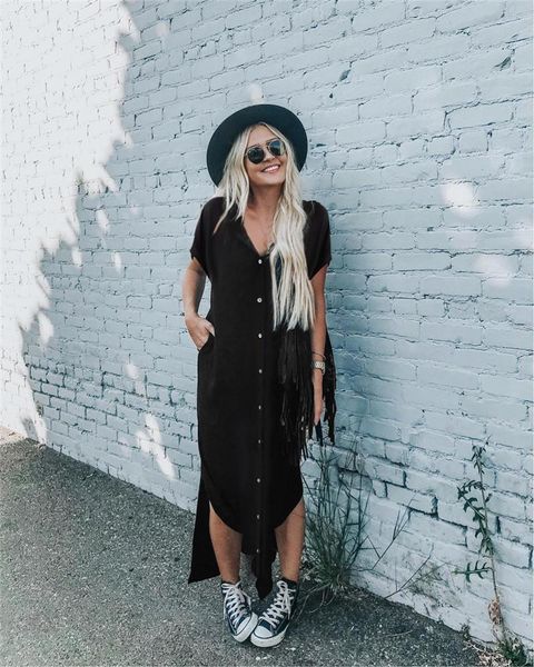 

лето женщина solid color костюмам v шеи дама офис рубашка платье мода женская уличная сыпучая одежда, Black;gray