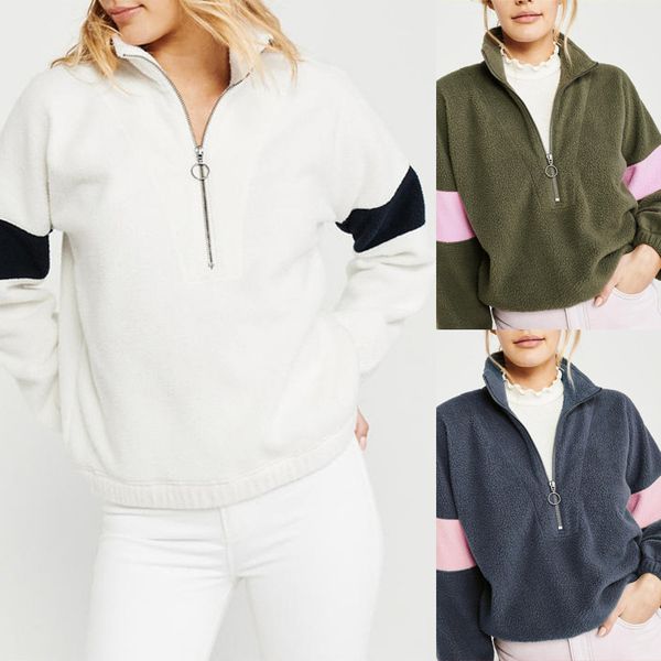 

women fleece zipper hoodie girl winter patchwork coat loose hooded jacket warm outwear coat cute sweatshirt plus size 2019 new fashion, Black