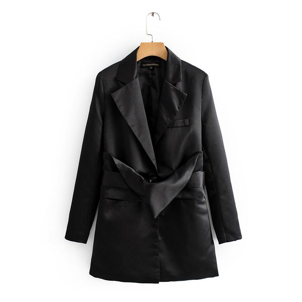 

zatrf women's new fall 2019 lapel long sleeve long casual suit coat with belt silk sense casual suit 04661205800, White;black