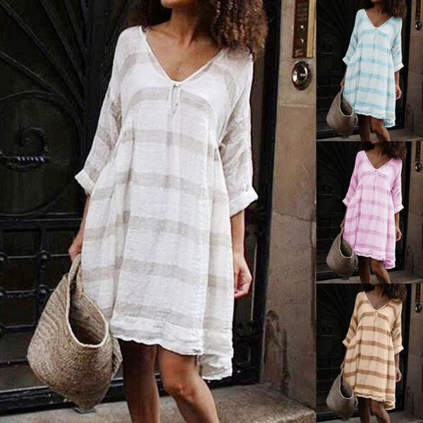 

bikini cover up striped swimsuit beach dress women 2020 summer ladies cover-ups bathing suit beach wear tunic mini dress