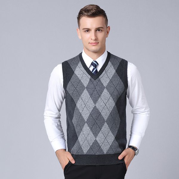 

macrosea men's business casual knitwear sweater argyle pattern sleeveless wool pullover cashmere wool blend relax fit vest, Black;white