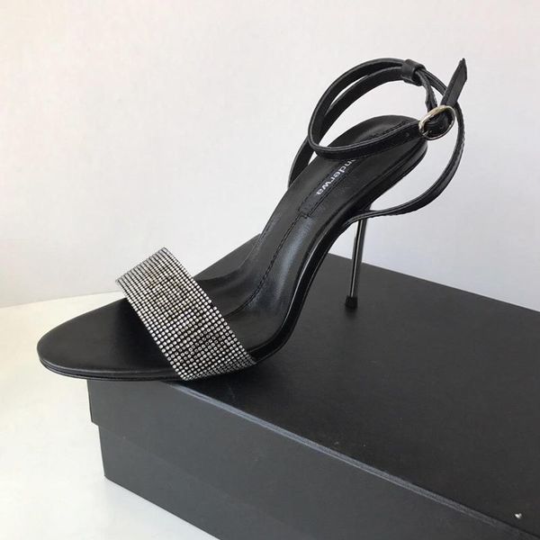 

2019 new metal stiletto diamond upper narrow band high-heeled 9cm sandals eu35-40, Black
