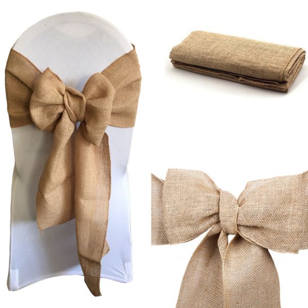 

natural hessian burlap chair sashes rustic burlap chair bow for wedding events banquet decoration