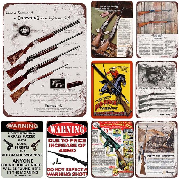 

metal sign poster 20x30cm retro gun tin signs vintage metal plate painting classical iron picture wall decoration for home gym