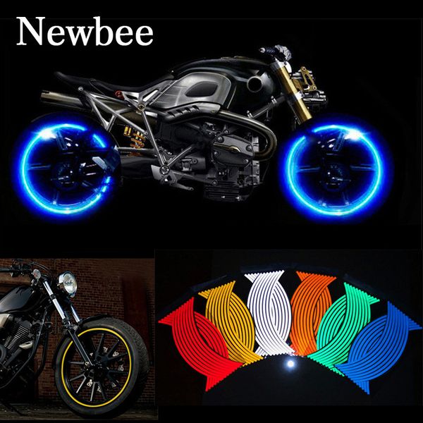 

newbee 16 pcs=1set strips motorcycle wheel sticker reflective decals rim tape bike car styling for yamaha honda suzuki harley bmw