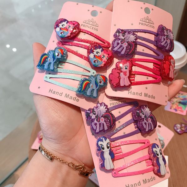 

4pcs/set my little poni head wear animal horse icon hair pins shining resin heart hair clips new design girls bb hair decor