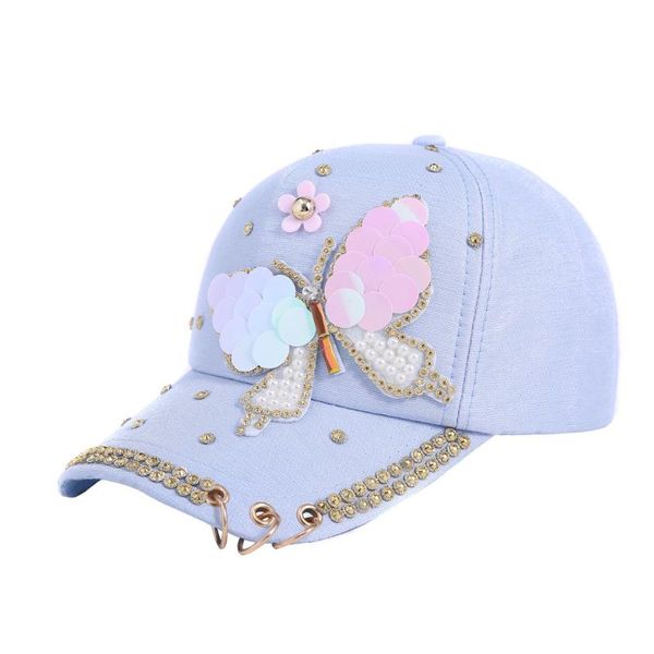 

women sequin butterfly hat cap women fashion baseball cap girl's e kapelusz damski lato summer sombrero hombre #lr1, Blue;gray