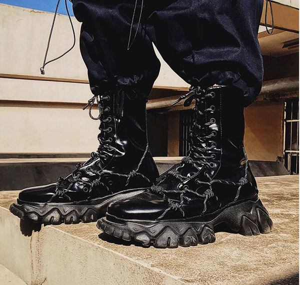 

fashion genuine leather thick sole ankle boots women punk lace up casual motorcycle boots black short booties zapatos de mujer