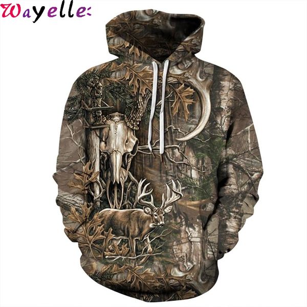

forest deer 3d hoodies men women hip hop sweatshirts 2019 winter autumn hood pullovers men casual crewneck hooded streetwears, Black