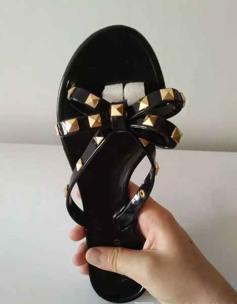 

new 2018 woman summer sandals rivets big bowknot flip flops beach sandalias femininas flat jelly designer sandals lll