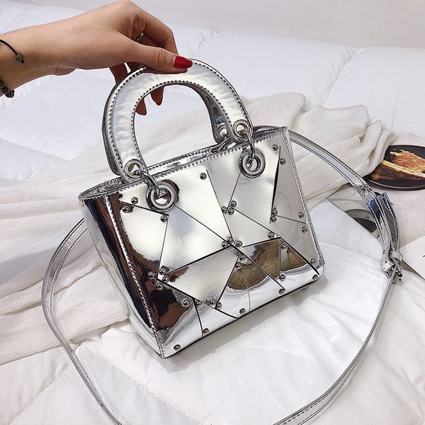 

tote bag 2020 fashion new pu leather women's handbag mirror rivet wild shoulder messenger bag