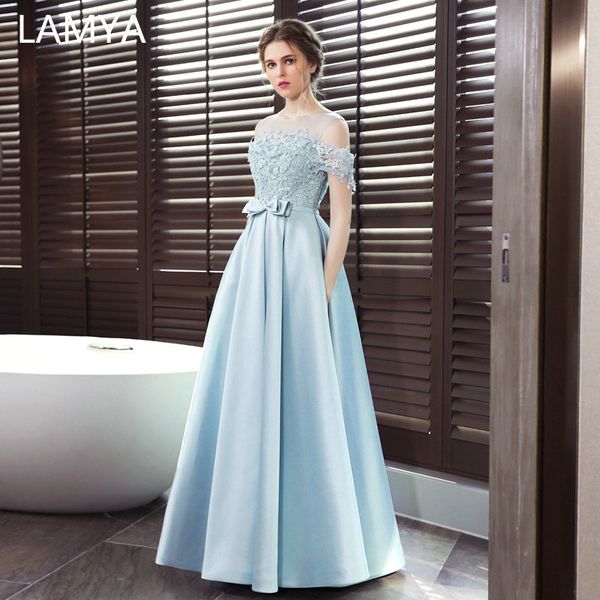 

lamya 2019 long satin a line evening dress o neck lace banquet party dress appliques prom dresses vestido de festa, White;black