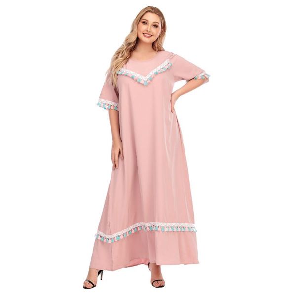 

siskakia colored fringe ethnic long dress sweet plus size o neck half sleeve pink dress spring summer 2020 big size clothing new, White;black