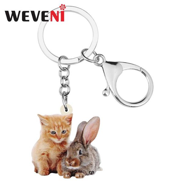 

weveni акриловые пасхальные кошки заяц брелки брелок с длинным принтом домашнее животное брелок ювелирные изделия для женщин малыш шарм пода, Silver