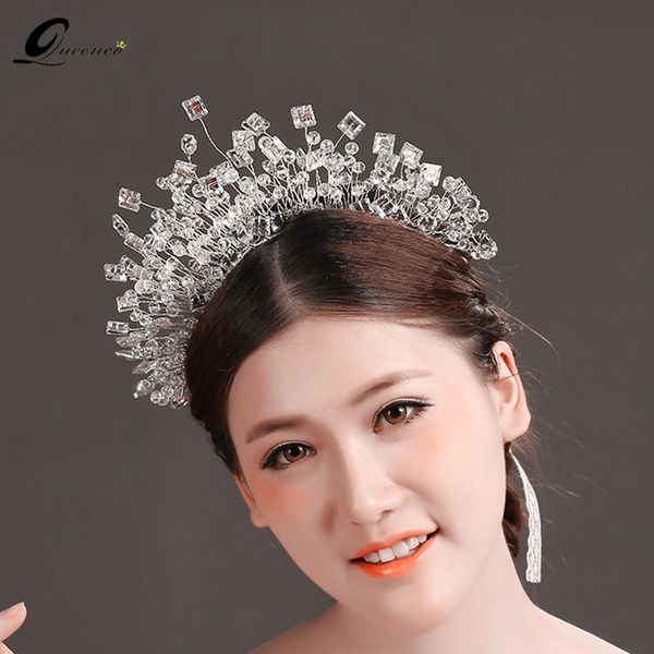 

handmade clear crystal crown bridal hair accessories soft headband women manual tiara wedding hair jewelry hairband, Golden;white