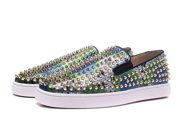 

designer shoes red bottom junior studded spikes sneakers mens real leather trainers party shoes us 5-13, Black