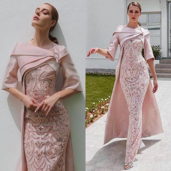 

дубай 2020 вечерние платья с мыса blush pink lace stain половина рукава формальные партии случай вечерние платья, Black;red