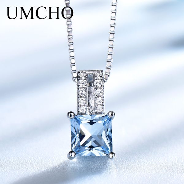 

umcho elegant pendants real 925 sterling silver jewelry created sky blue z necklace wedding for women gifts without chain