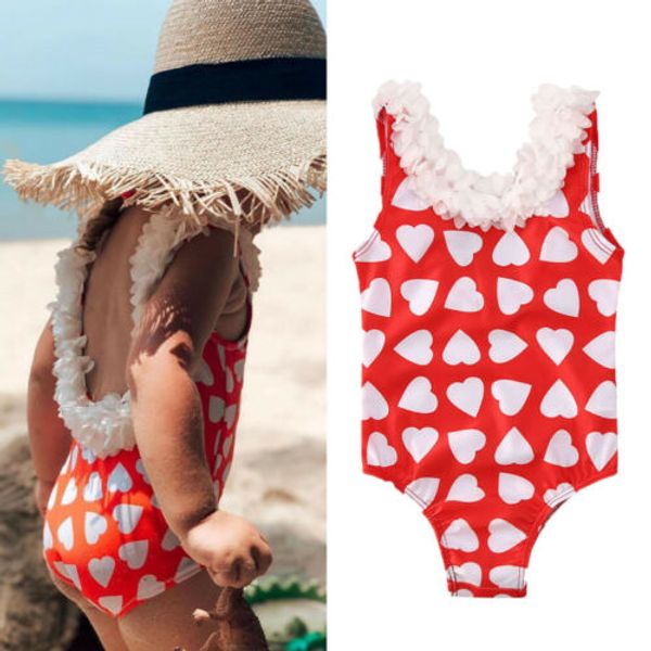 

ruffles flowers love toddler kid baby girl swimsuit one piece bikini swimwear bathing suit beachwear, Blue