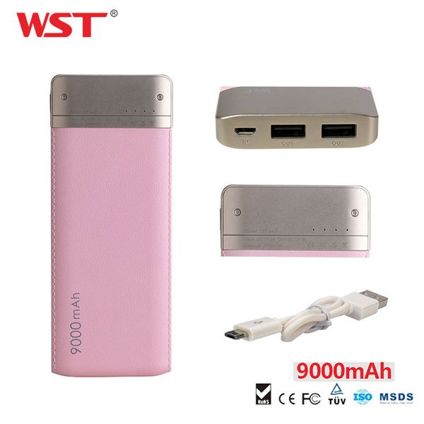 

wst brand original design external battery pack 9000mah dual usb port power bank universal portable charging batteries dp663