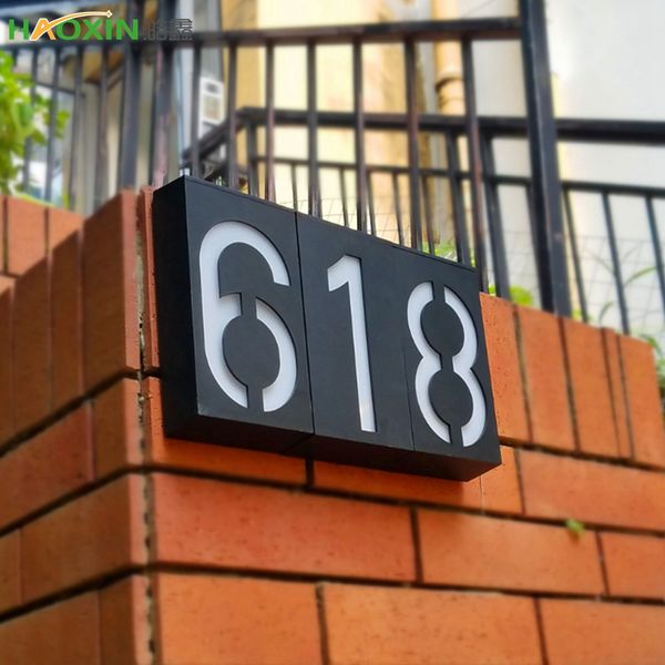 

haoxin led solar power light sign house l door address plaque outdoor wall led number digits plate lamp home high brightness sign