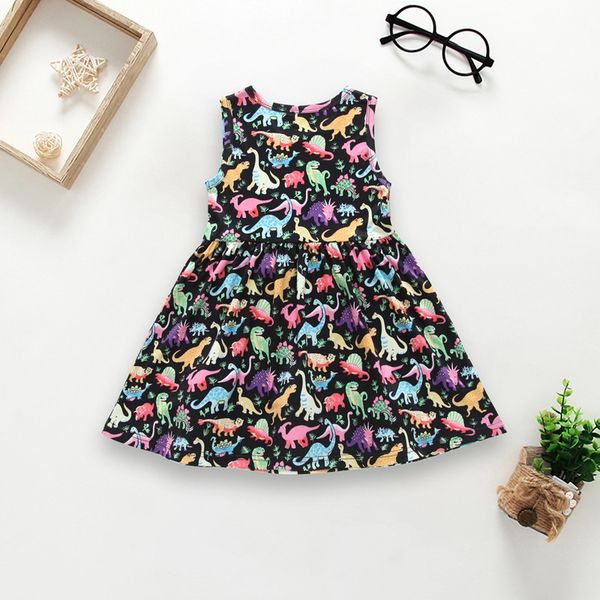 

Summer Girl Dress Dinosaur Animals Print Cotton Party Dress for Kids Soft Casual Clothing 5pcs/lot