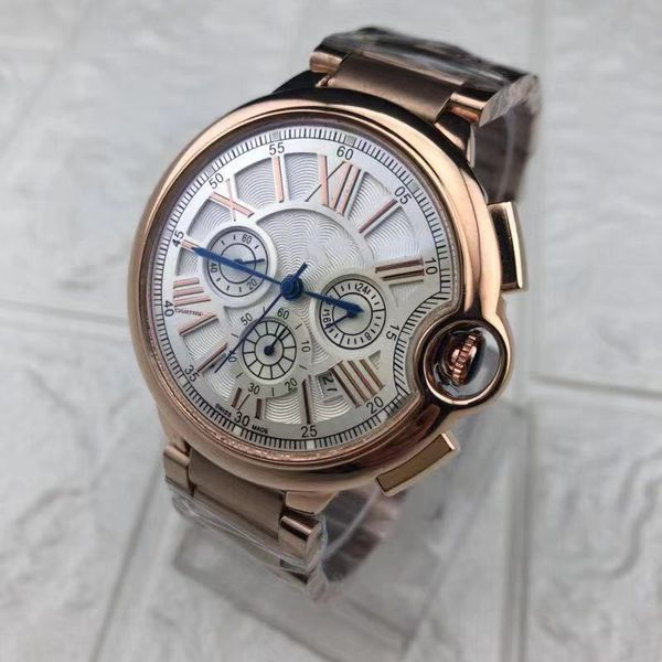 

men's brand gold case silver case stainless steel fashion men's full function running satch sport men's quartz watch, Slivery;brown