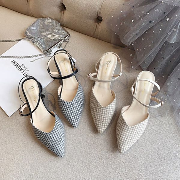 

2020 году женщины мода плед леди туфли босоножки as0074, Black