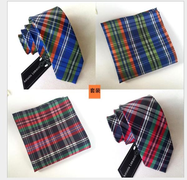 

6cm checker series men's suit, tie, pocket and towel suit, Blue;purple