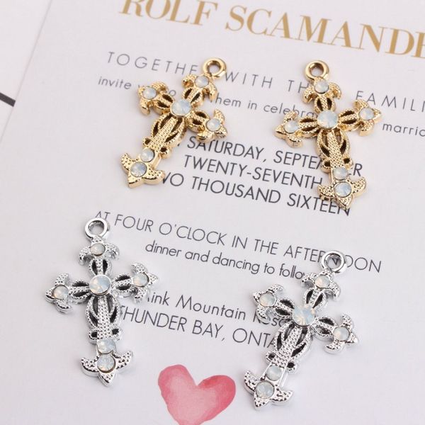 

bulk 100pcs/lot rhinestone cross charms pendant silver & gold 21*33mm cross jewelry , diy jewelry accessories , findings, Bronze;silver