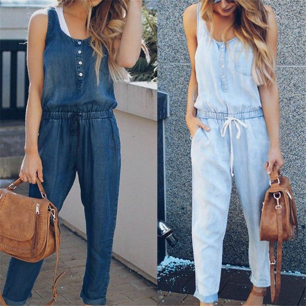 

denim overalls for summer lady women fashion cool street blue plain women sleeveless casual jeans jumpsuit long pants rompers, Black;white