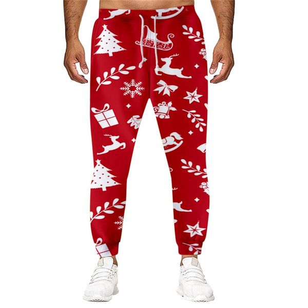 

mens christmas print pants men's casual loose long pants chrismate festival new style printing trousers pantalon chandal hombre, Black